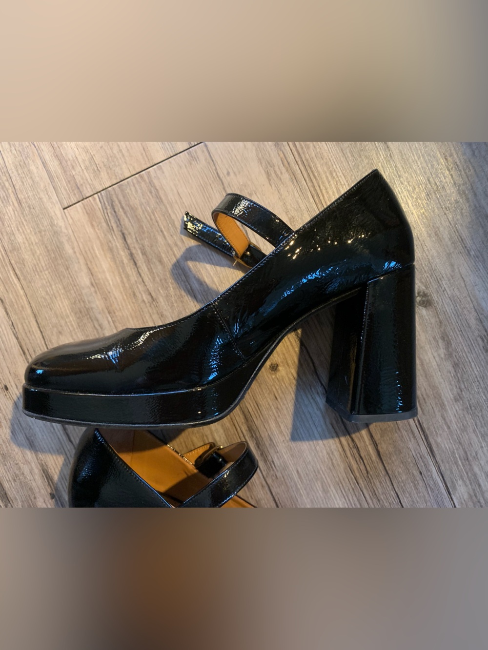 SÉZANE Georgia High Black Patent Mary Jane Block Heel Pumps, size 10/41 - Picture 5 of 14